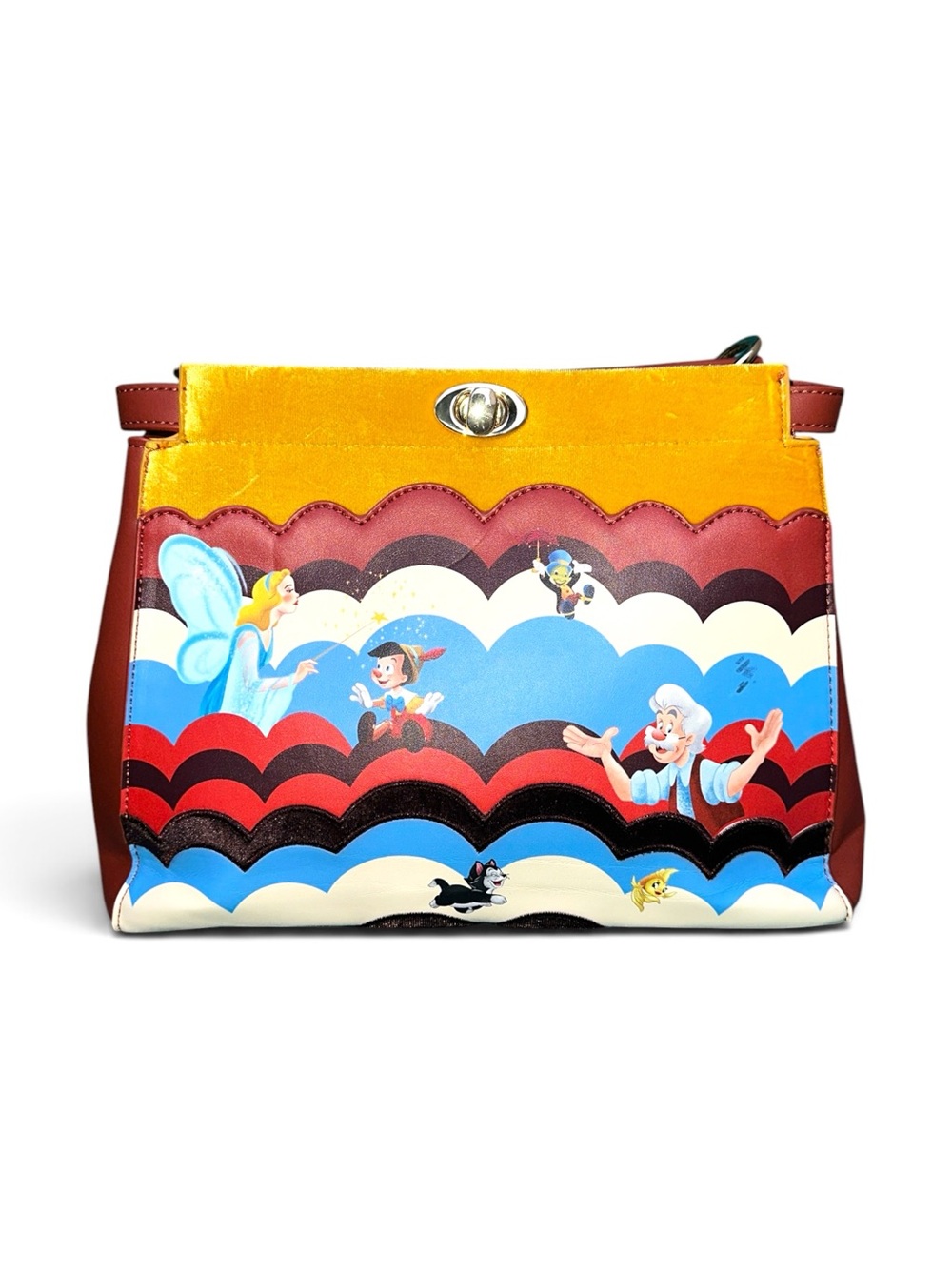 Disney Yellow Multi-Color Pinocchio Graphic Shoulder Bag